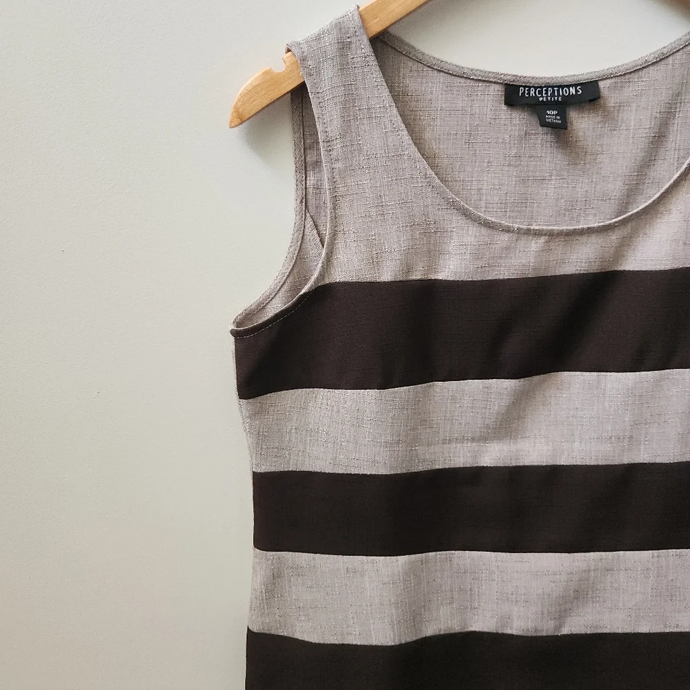 Perceptions Petite Size 10 Striped Tank Top Sleeveless Side Zipper Neutral